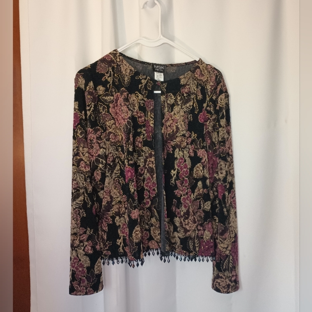 MSK Womens Whimsigoth Dark Floral Jacket MP Beaded Lightweight Fairy Grunge